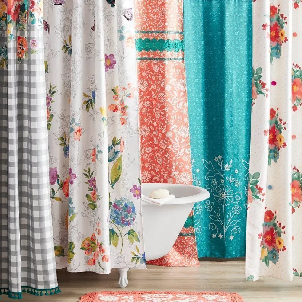 The Pioneer Woman Blooming Bouquet Floral Embroidered Cotton-Rich Shower Curtain